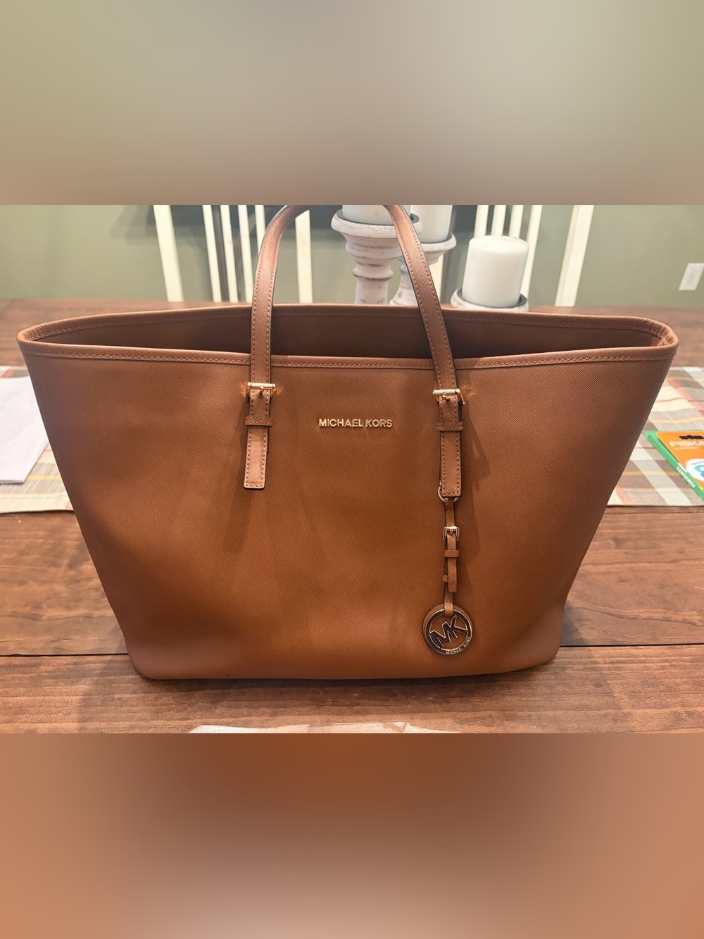 Michael Kors Tan Leather Tote with Gold Hardware